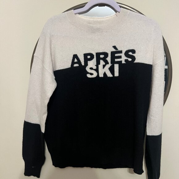 360 SKULL CASHMERE Sweater Womens Size Large Après Ski White/Black 100% Pullover - Picture 2 of 4